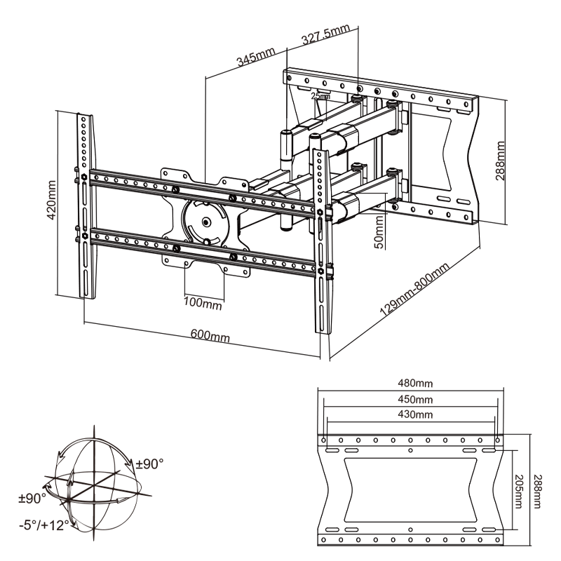 Cratos 80 cm Double Rotate VESA 600 TV Mount – 2